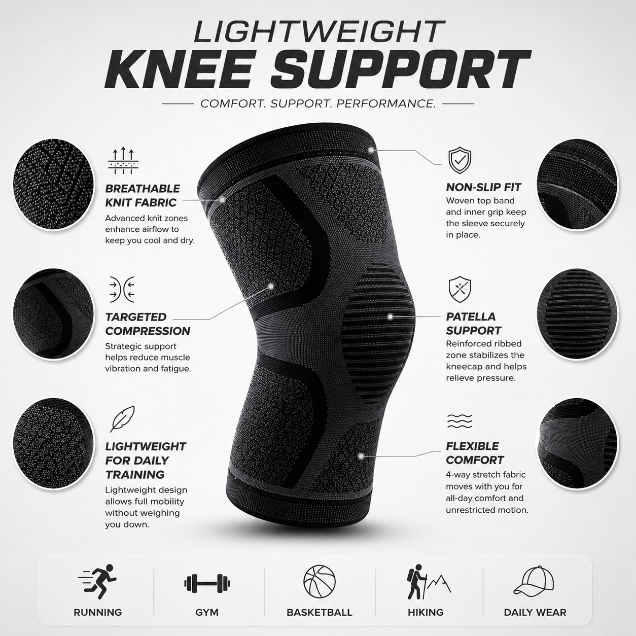 Breathable compression knee pads